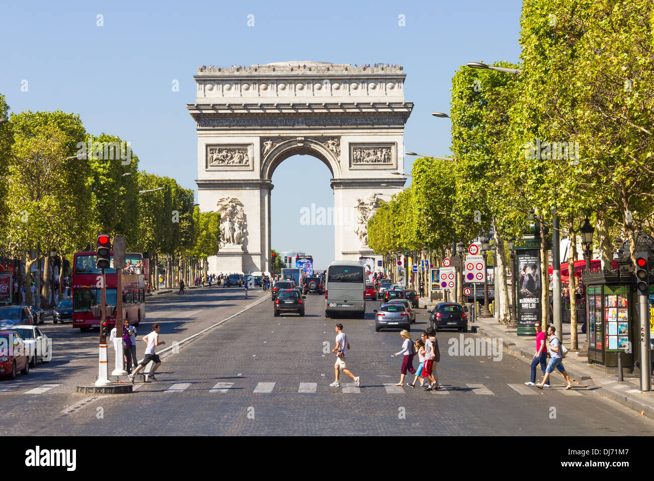 The Champs-Elysees and the Arc de Triomphe Stock Photo