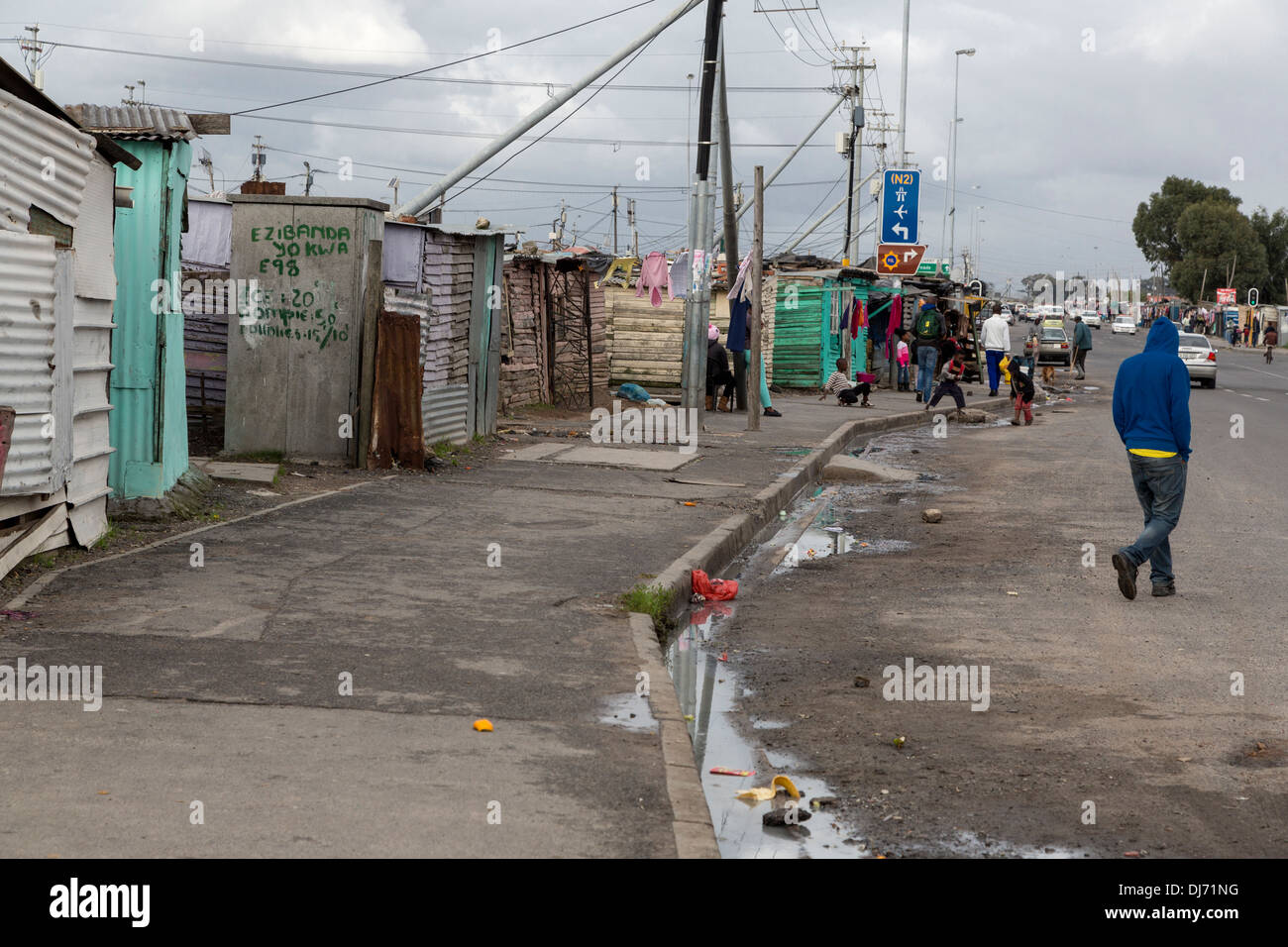 South Africa, Cape Town. Street Scene, Houses on Left, Guguletu
