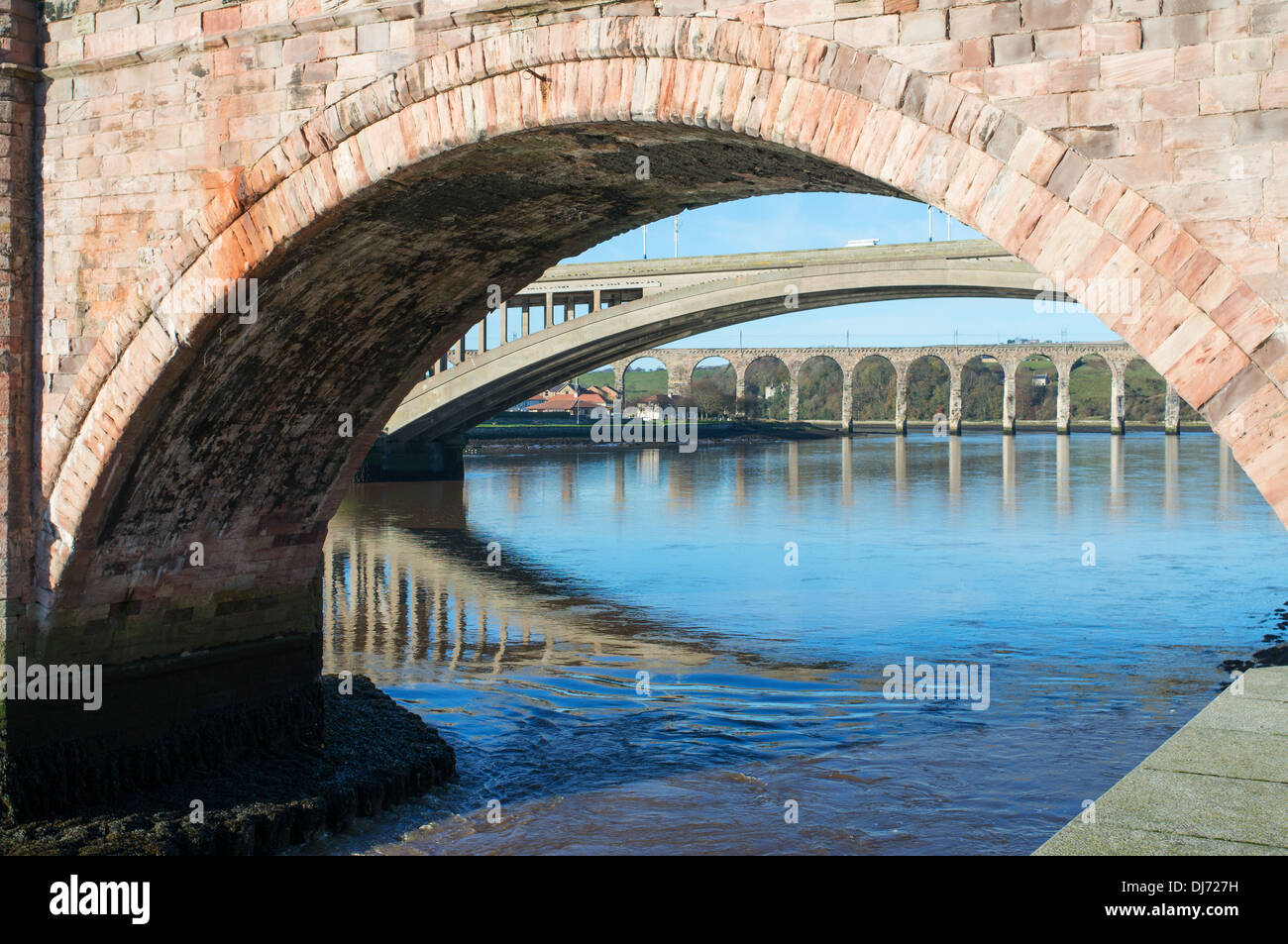Bridges over the river Tweed, Berwick upon Tweed, Northumberland, England, UK Stock Photo