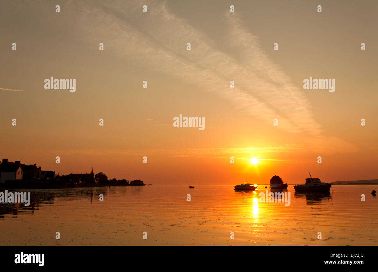 Sunset over the Penclawdd estuary Stock Photo