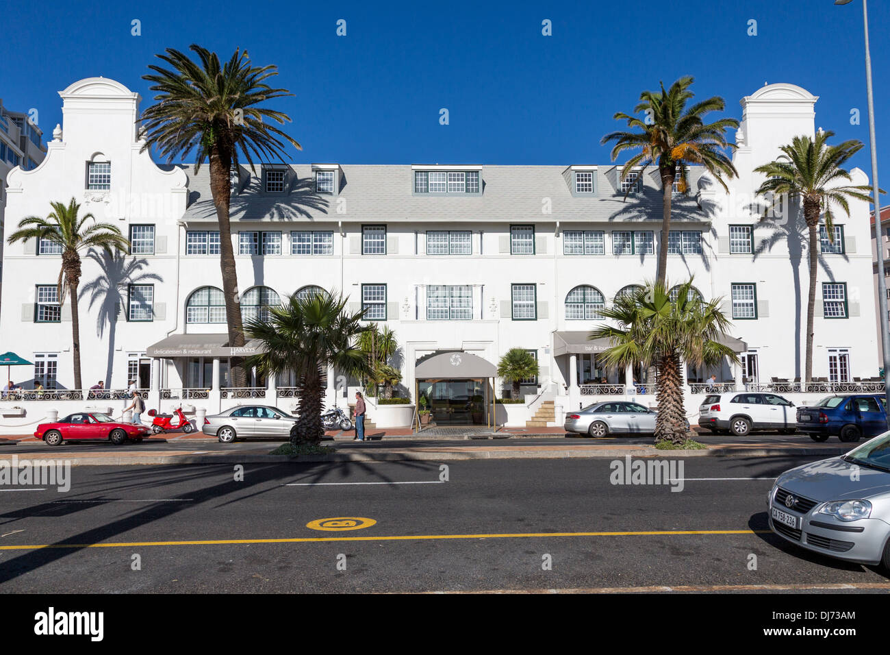 South Africa, Cape Town. Winchester Mansions, Sea Point Promenade.  Cape Dutch Architectural Style. Stock Photo