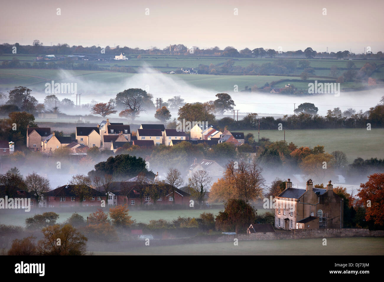 A new housing estate surrounded by mist in the village of Kingswood