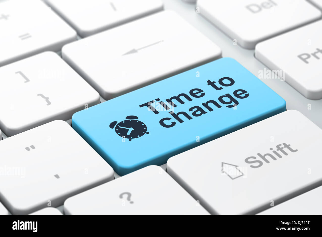 Railway Time Change Computer Time concept: Alarm Clock and Time to Change on computer keyboar Stock ...