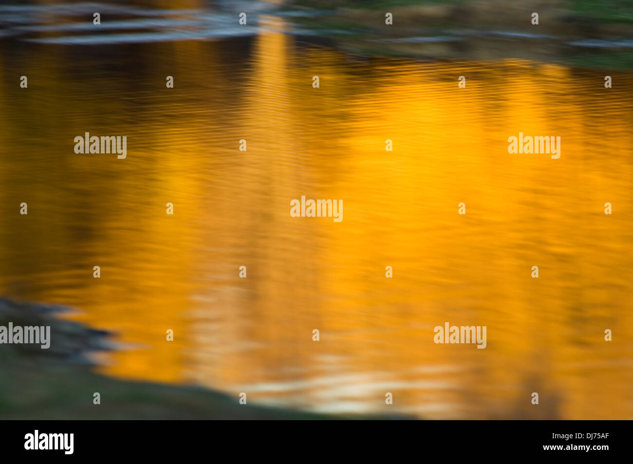 Abstract of Autumn Color Reflected in Pond at Perrin Park in Jeffersonville, Indiana Stock Photo