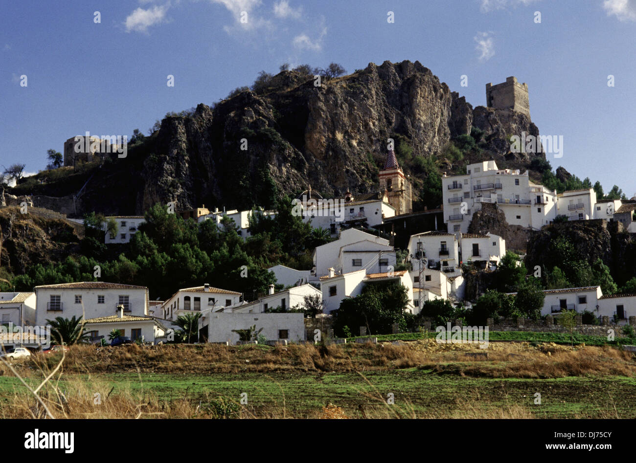 Ancient Moorish castle overlooking the hilltop fortress town of Zahara ...