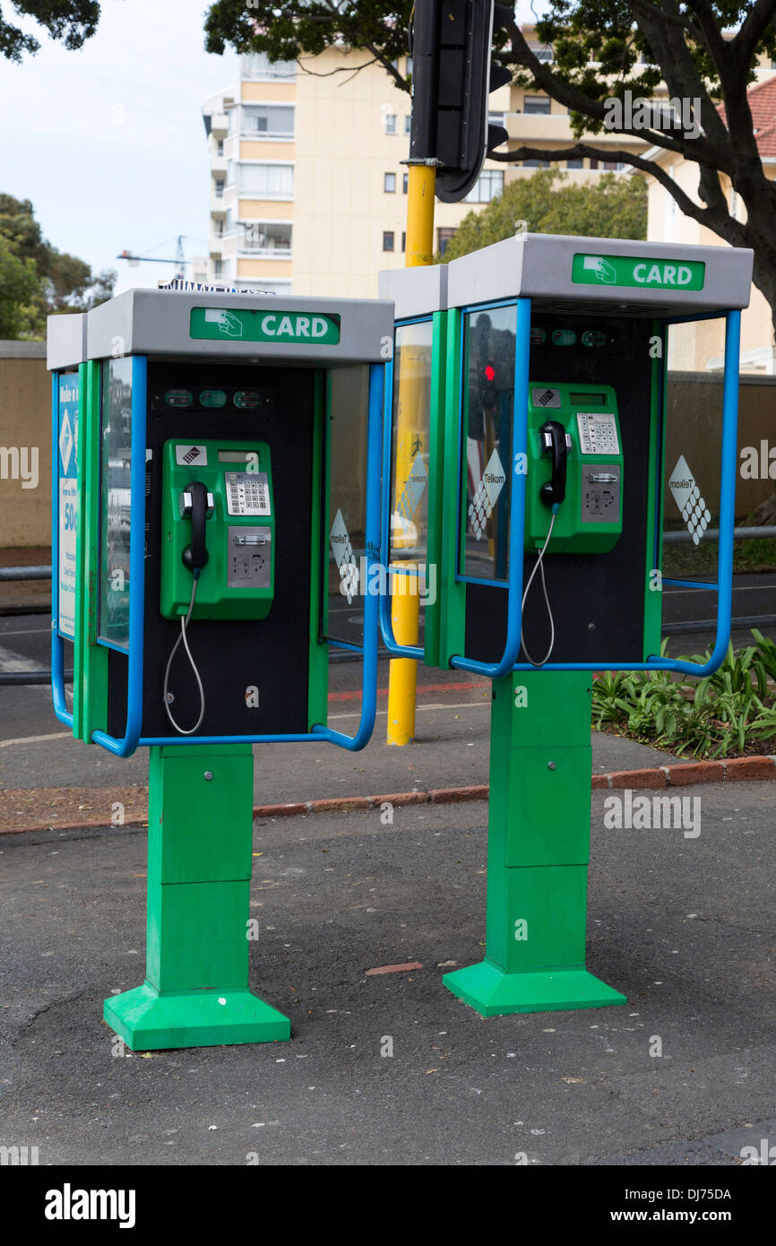 South Africa, Cape Town, Sea Point. Public Phones Using Pre-paid Phone Cards in 2013. Stock Photo
