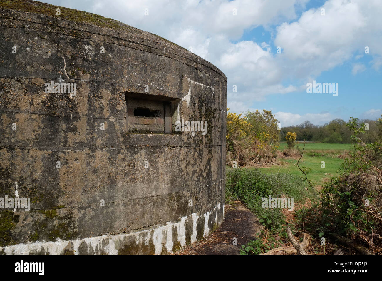 A second world war pillbox near the River Wey Navigation, between Guildford and Godalming, Surrey, England. Stock Photo