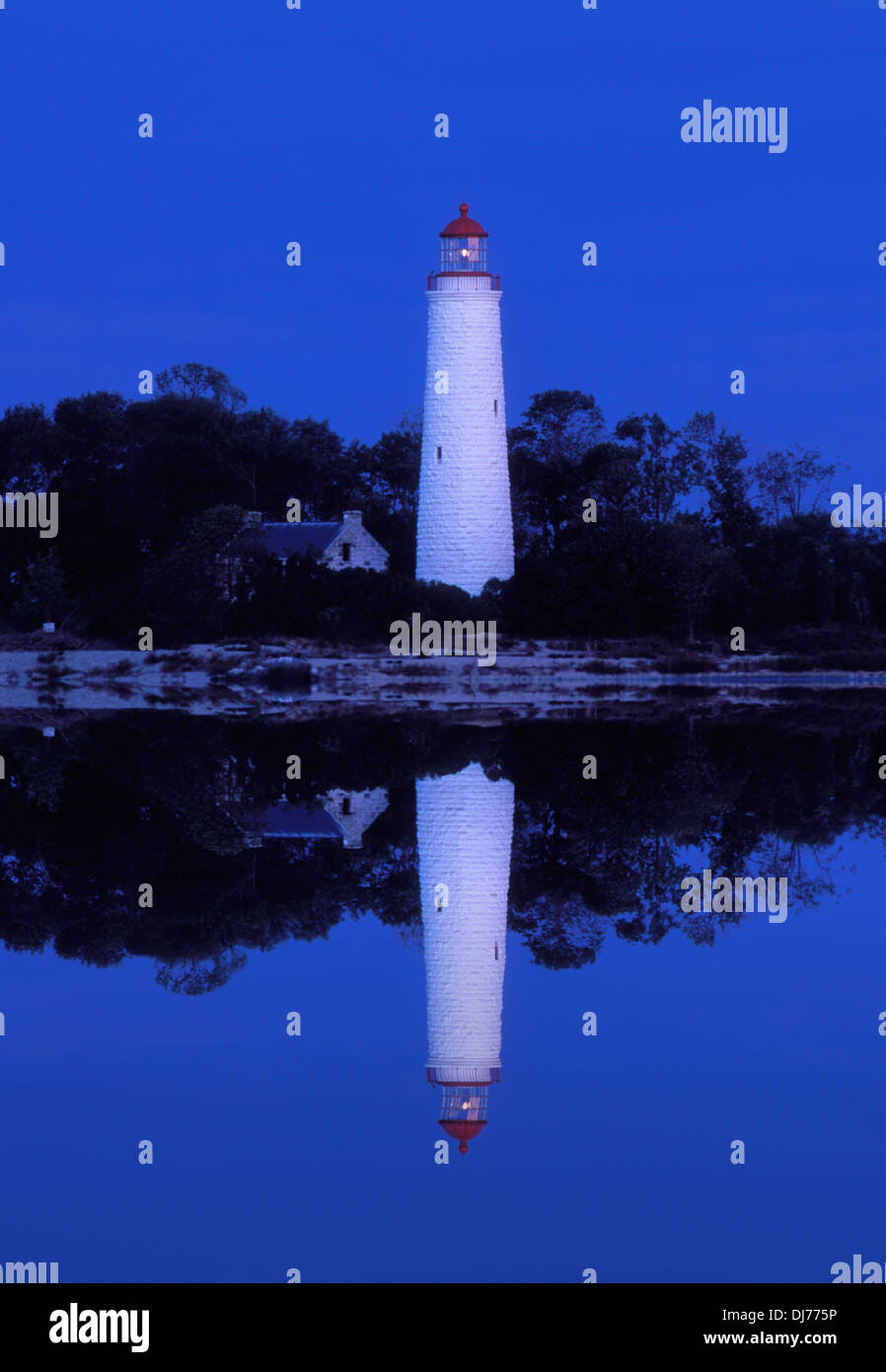Chantry Island Lighthouse at Dusk in Ontario, Canada Stock Photo