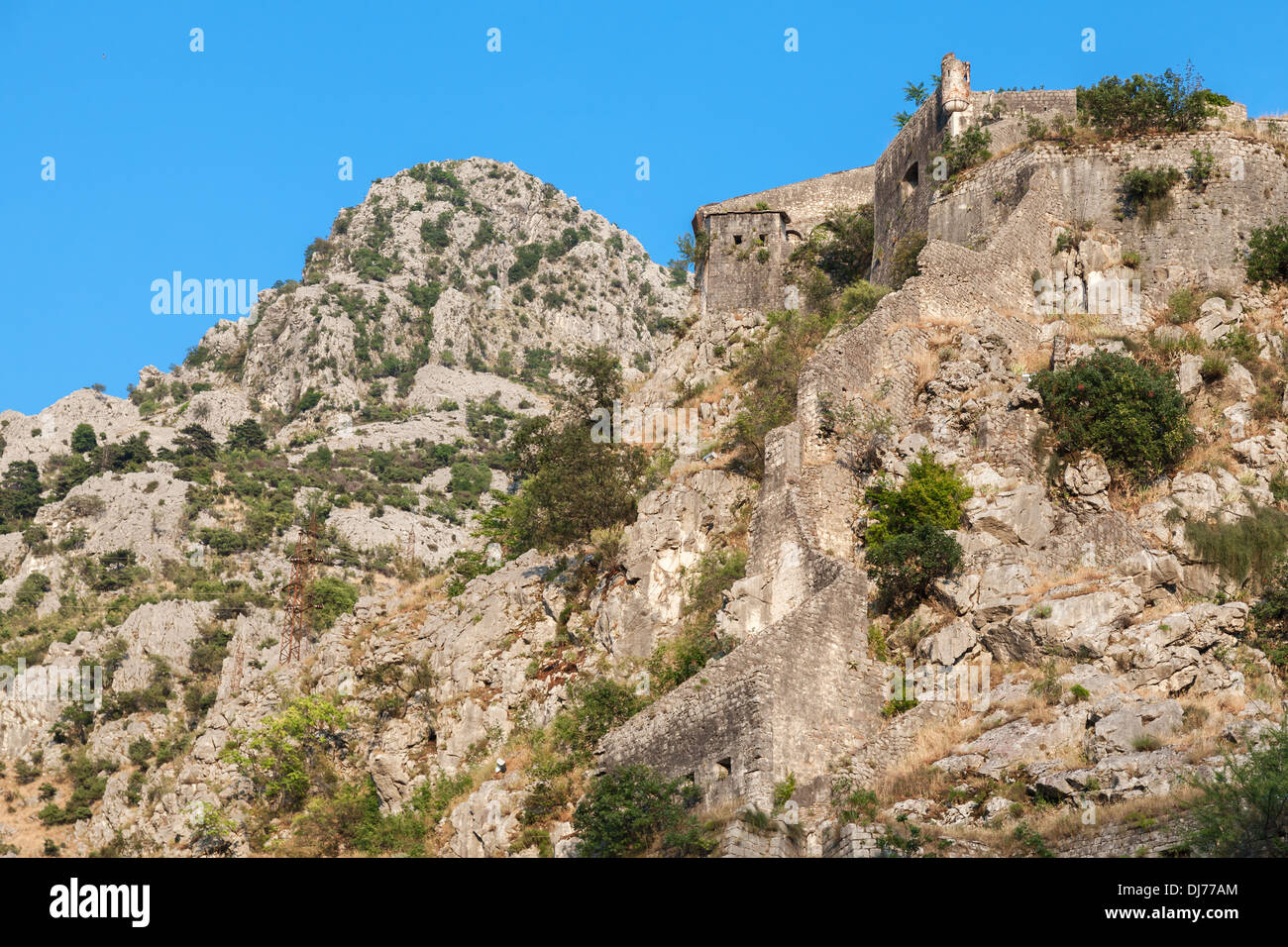 Old fortress on the Mountain in Kotor town, Montenegro Stock Photo