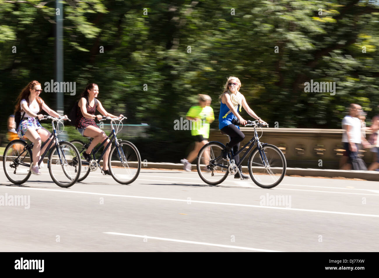 Young Women Enjoying a Bike Ride in Central Park, NYC Stock Photo Alamy