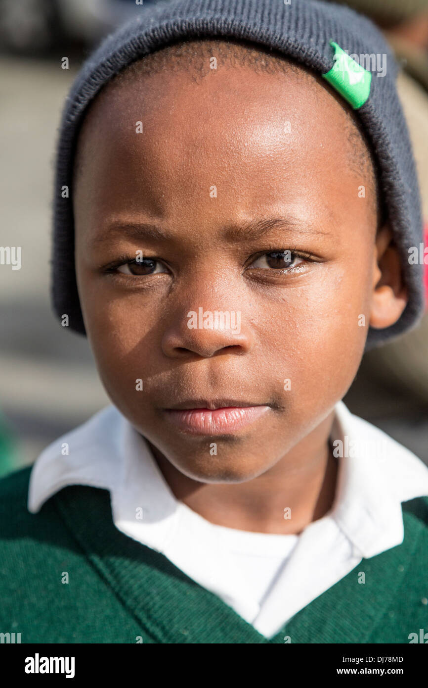 South Africa, Cape Town, Nyanga Township. Young Boy at John Pama Public Primary School. Stock Photo