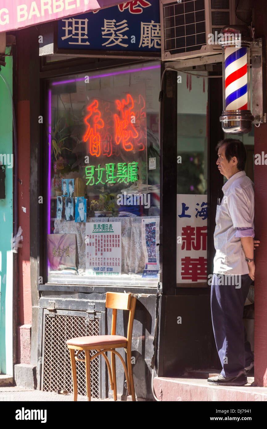 Barber and Barber Shop, Doyers Street, Chinatown, NYC Stock Photo Alamy