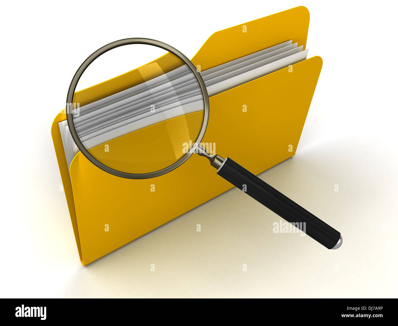 3D Folder with Magnifying Glass Stock Photo - Alamy