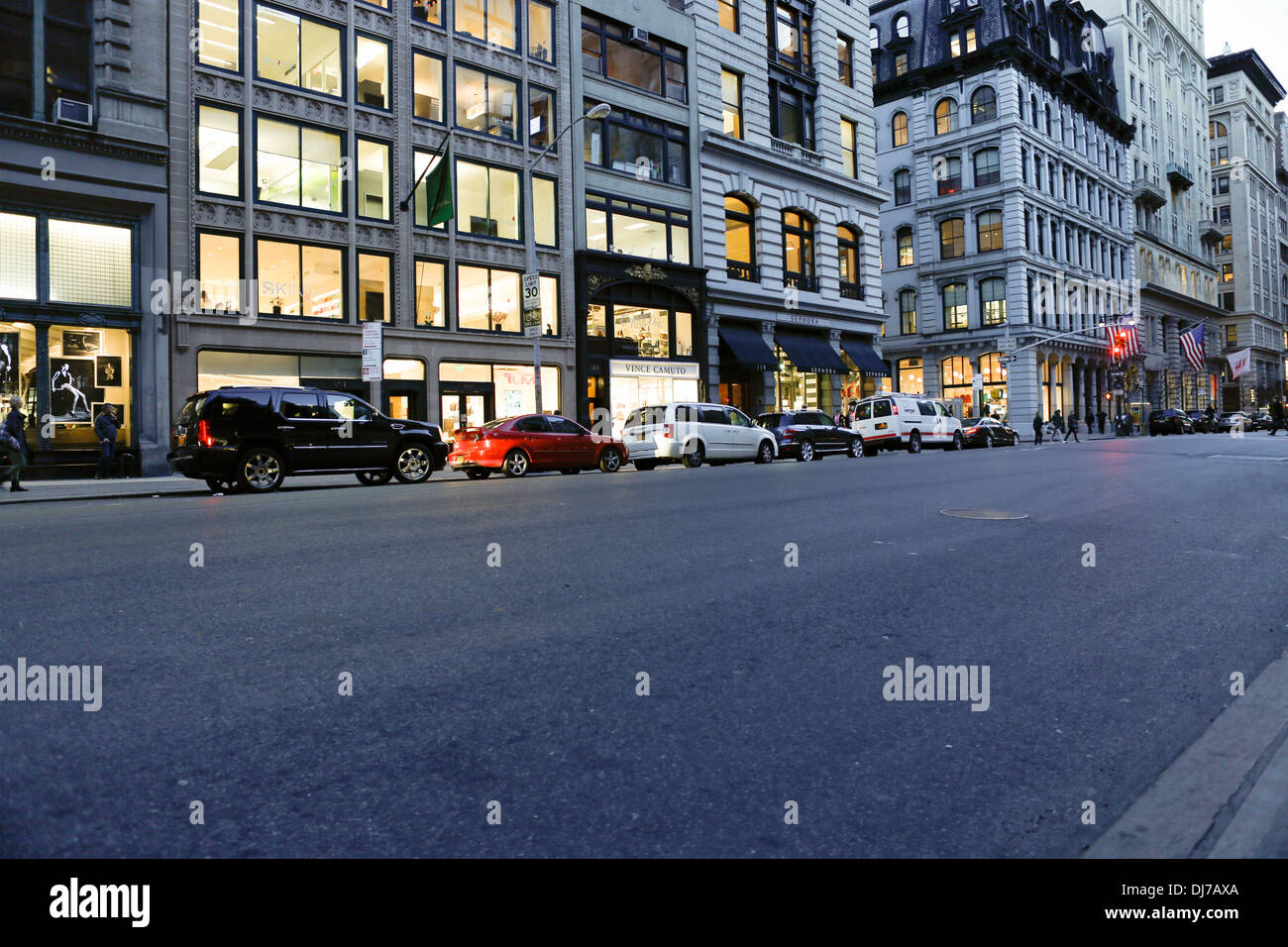 Looking at Lower Fifth Avenue in the Teens, Late Day into Twilight, Manhattan, New York City Stock Photo