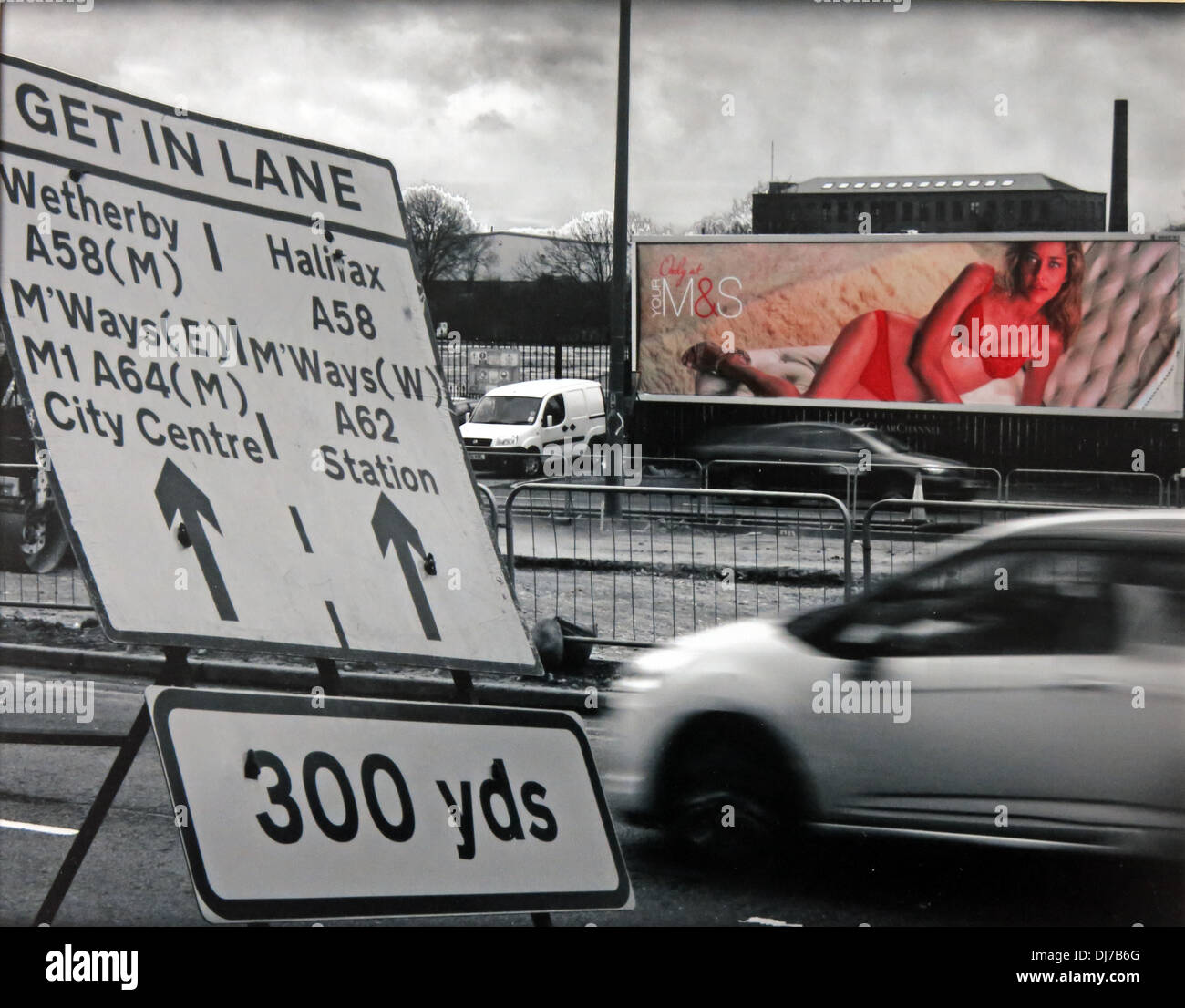 Naked girl on a poster distracting morning drivers in Leeds Yorkshire England UK Stock Photo