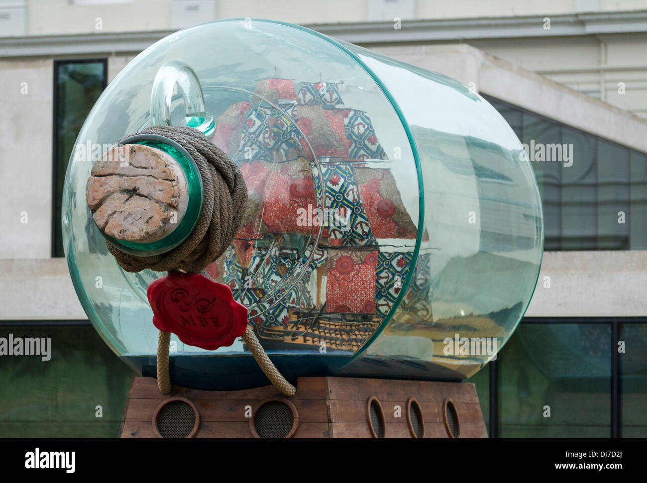 Nelson's Ship in a Bottle, by Yinka Shonibare, on display outside the National Maritime Museum in Greenwich, London Stock Photo