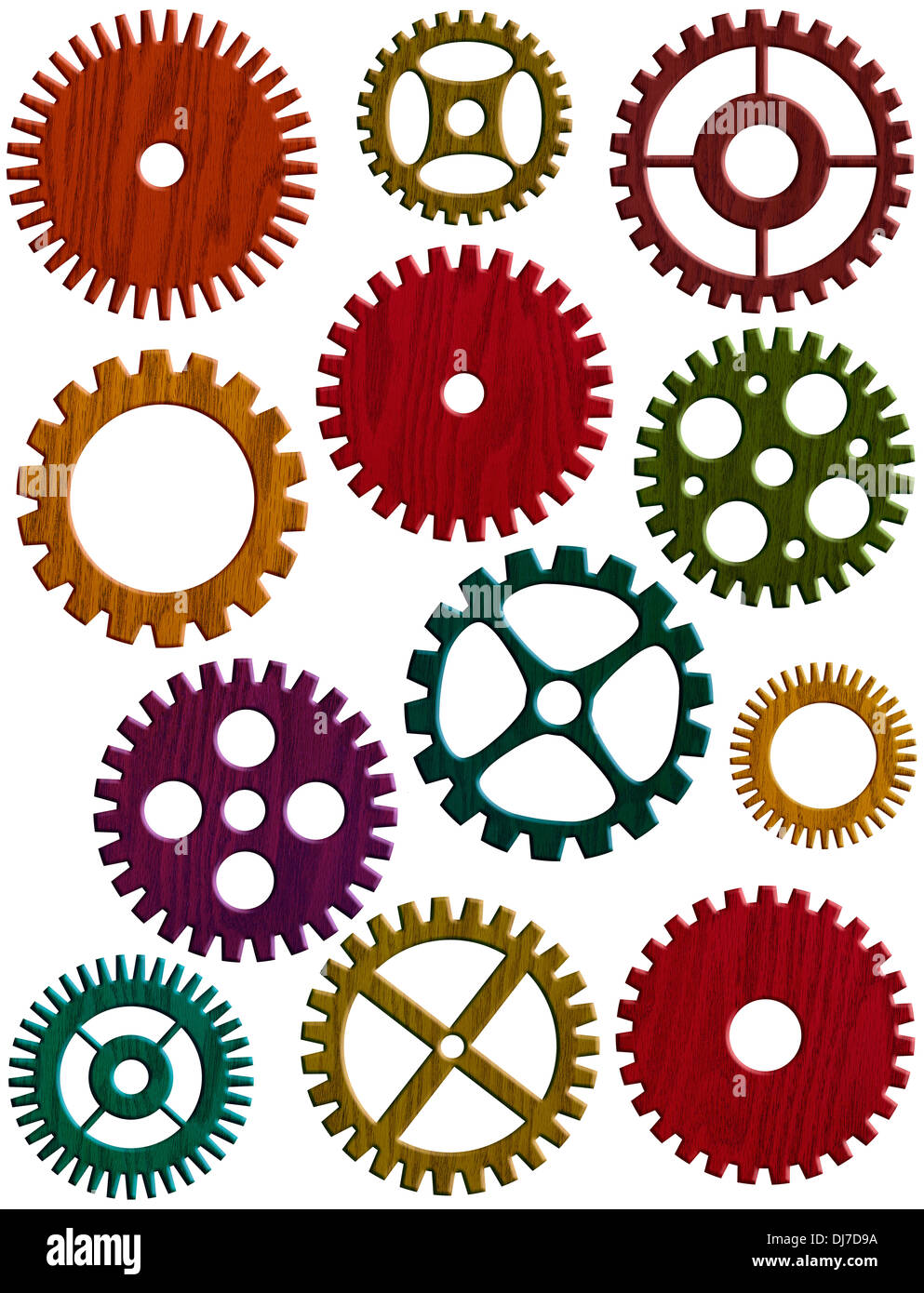 Mechanical Wooden Gears or Pulleys of Various Shapes and Sizes Wood