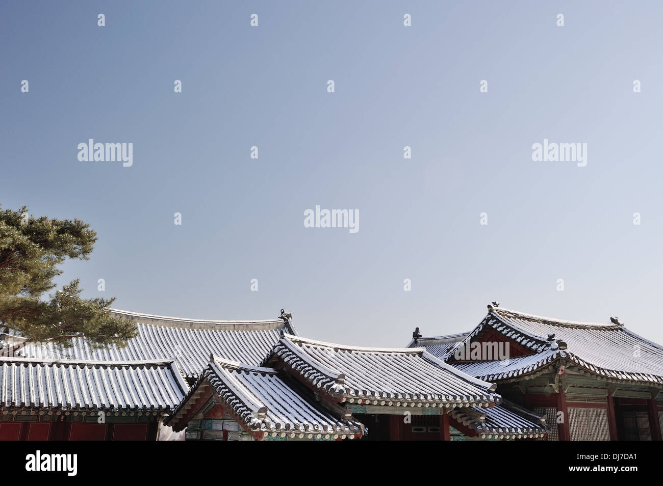 A tiled roofs and clear sky Stock Photo