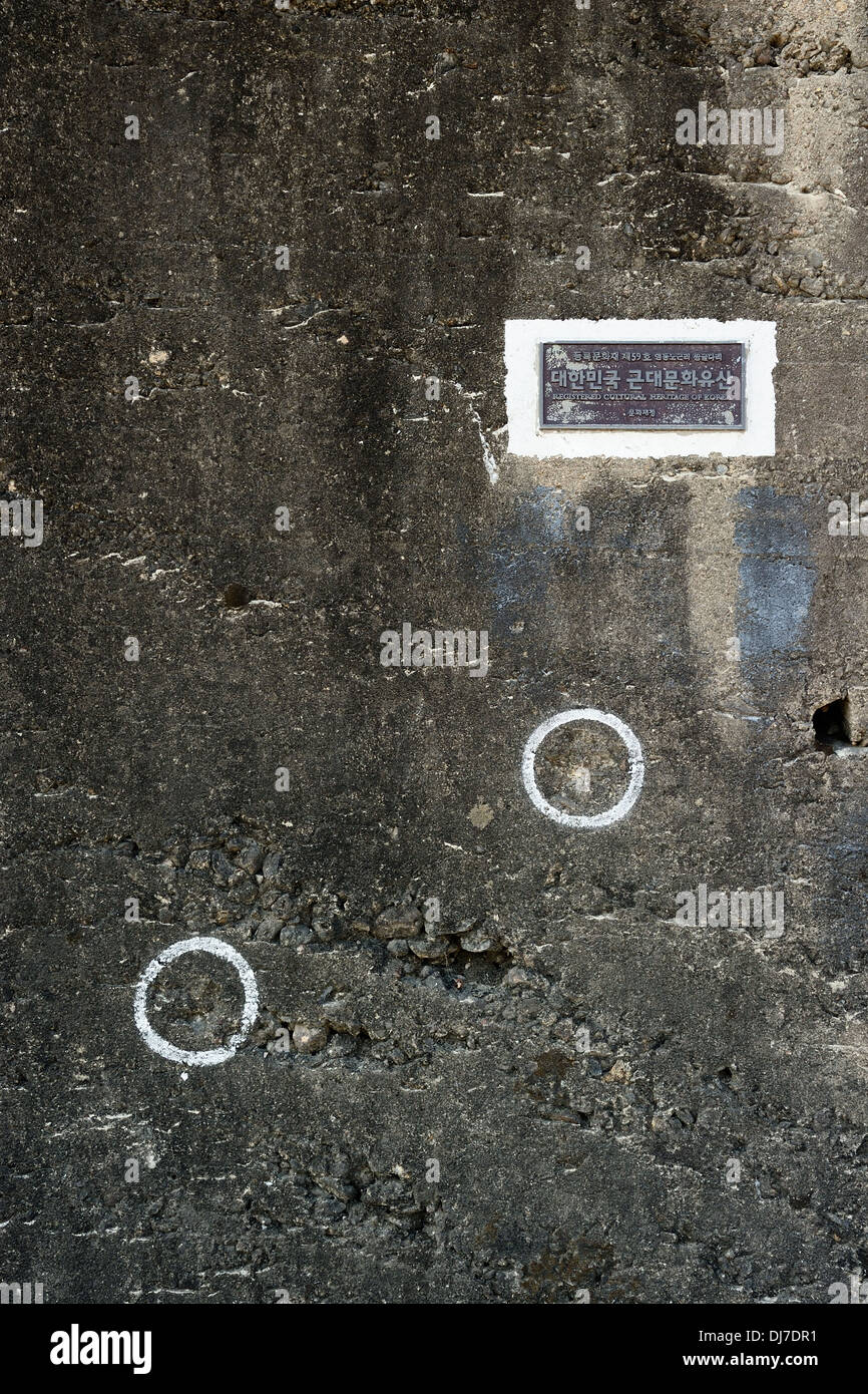 Registered cultural heritage of Korea, bullet mark in Nogeun-ri Stock Photo