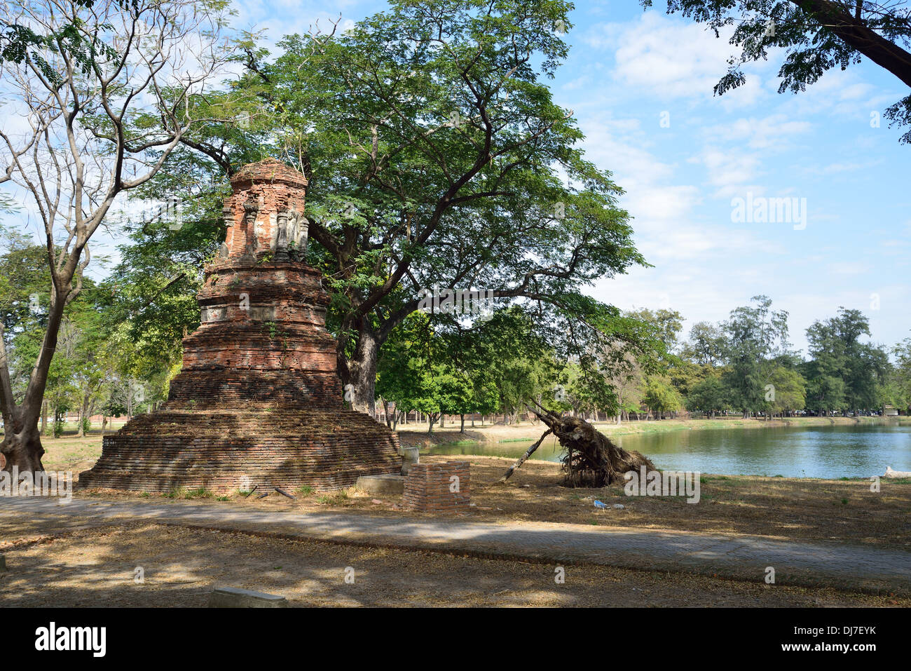 Pagoda in Phraram Lake in Ayutthaya, Thailand Stock Photo