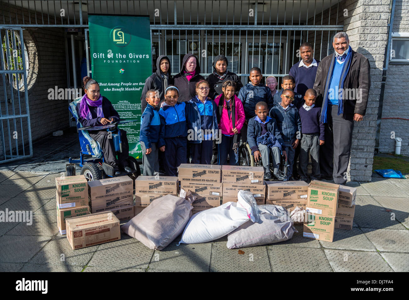 South Africa, Cape Town. Athlone School for the Blind receiving a donation of food and beverages from a local Islamic charity. Stock Photo