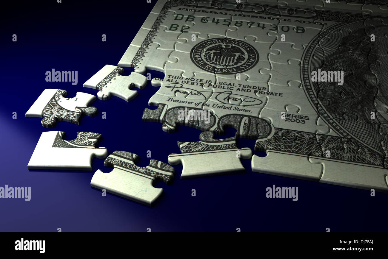 Incomplete Dollar Puzzle (high resolution computer generated image) Stock Photo