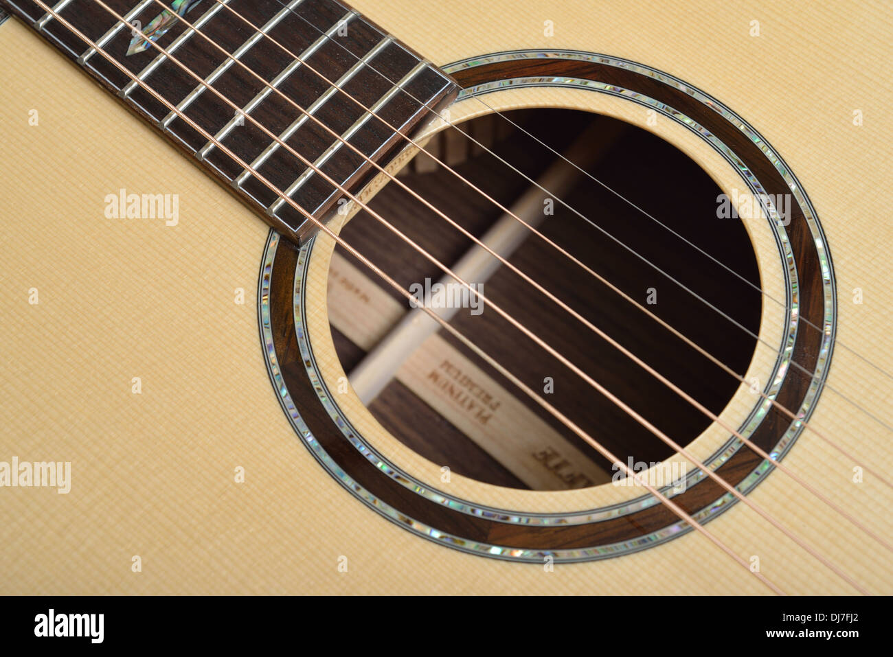 Sound hole of acoustic guitar Stock Photo