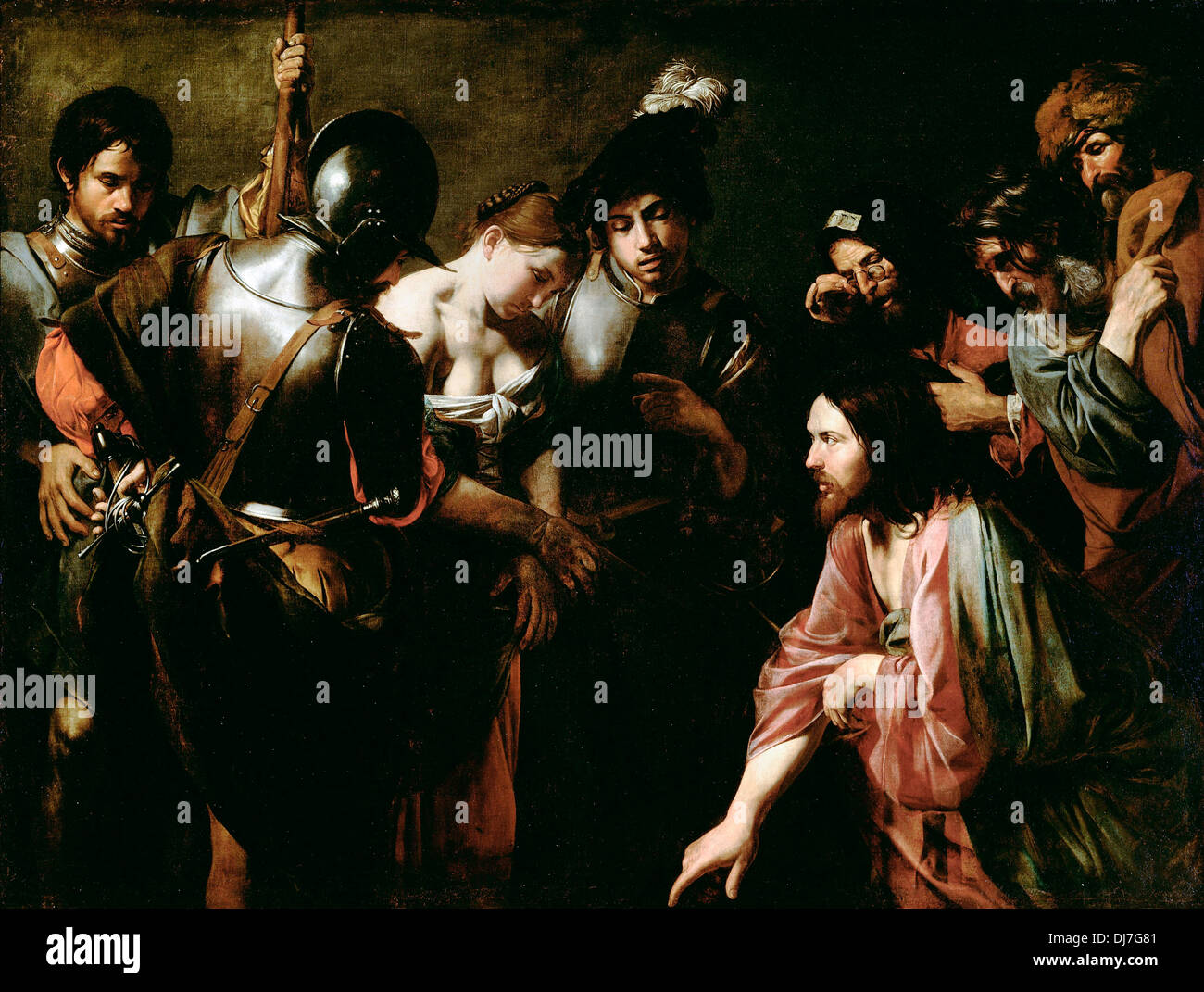 Valentin de Boulogne, Christ and the Adulteress. Circa 1620s. Oil on canvas. The J. Paul Getty Museum. Stock Photo
