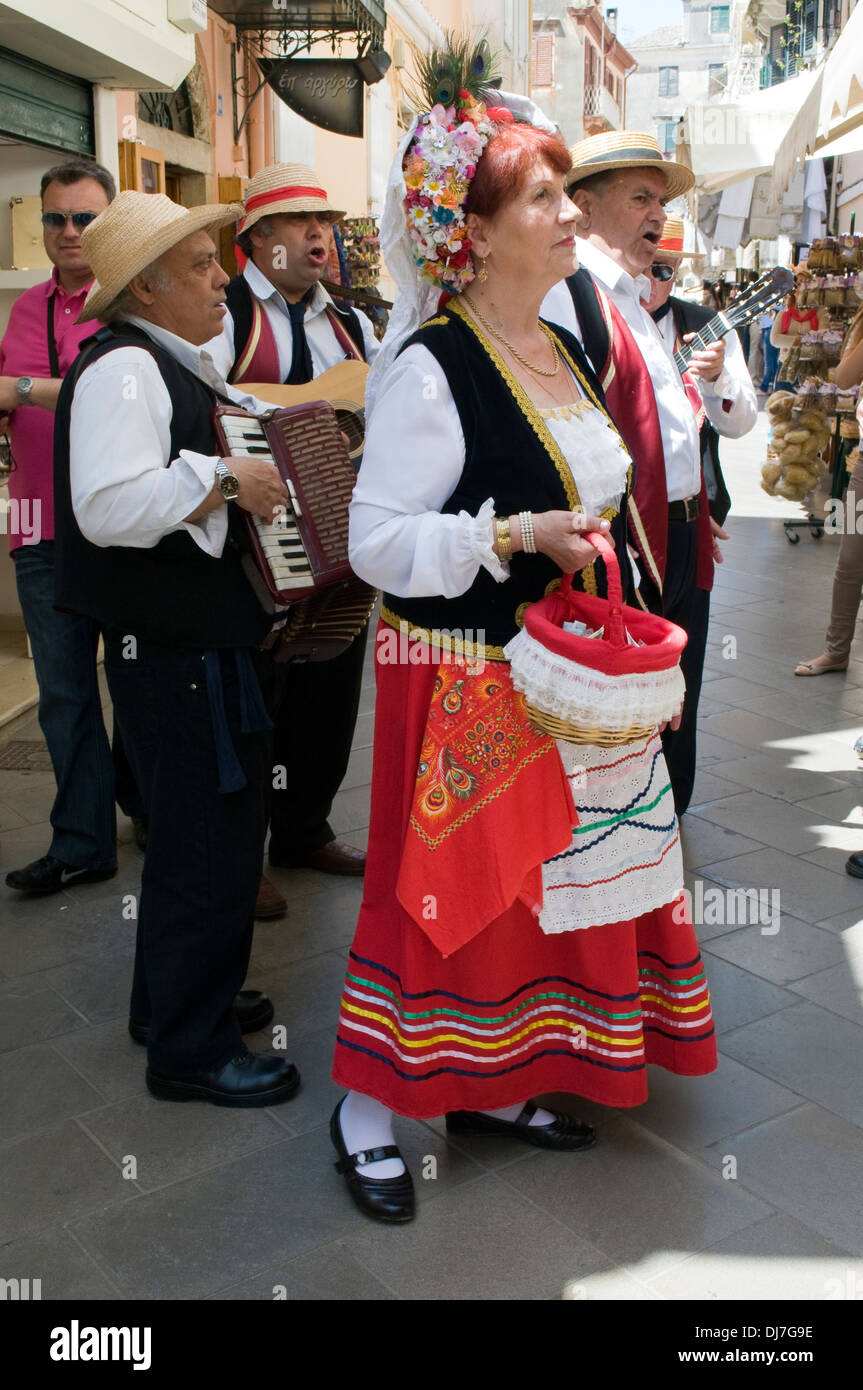 Traditional Greek folk music in the street, Corfu Town, Greece Stock ...