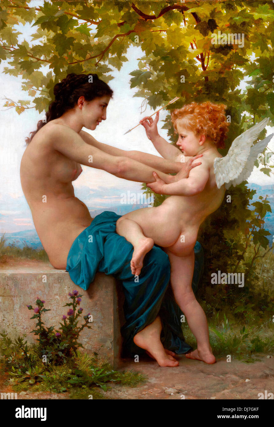 William-Adolphe Bouguereau, A Young Girl Defending Herself against Eros. Circa 1880. Oil on canvas. The J. Paul Getty Museum. Stock Photo
