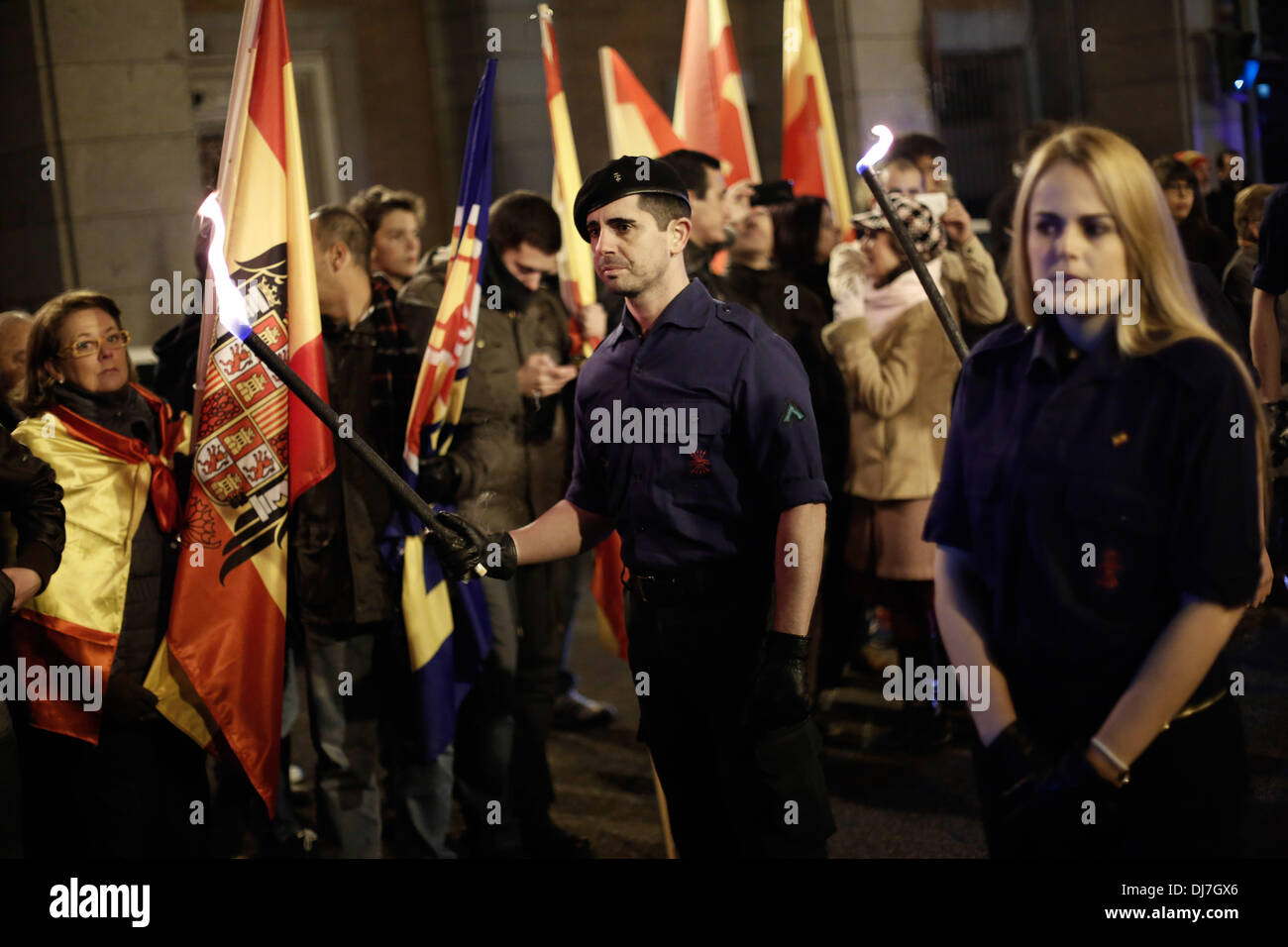 Madrid, Spain. 23rd Nov, 2013. A member from la falange with a torch