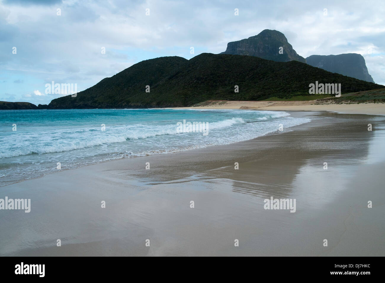 Deserted Blinky Beach at sunset, looking toward Mount Lidgbird and