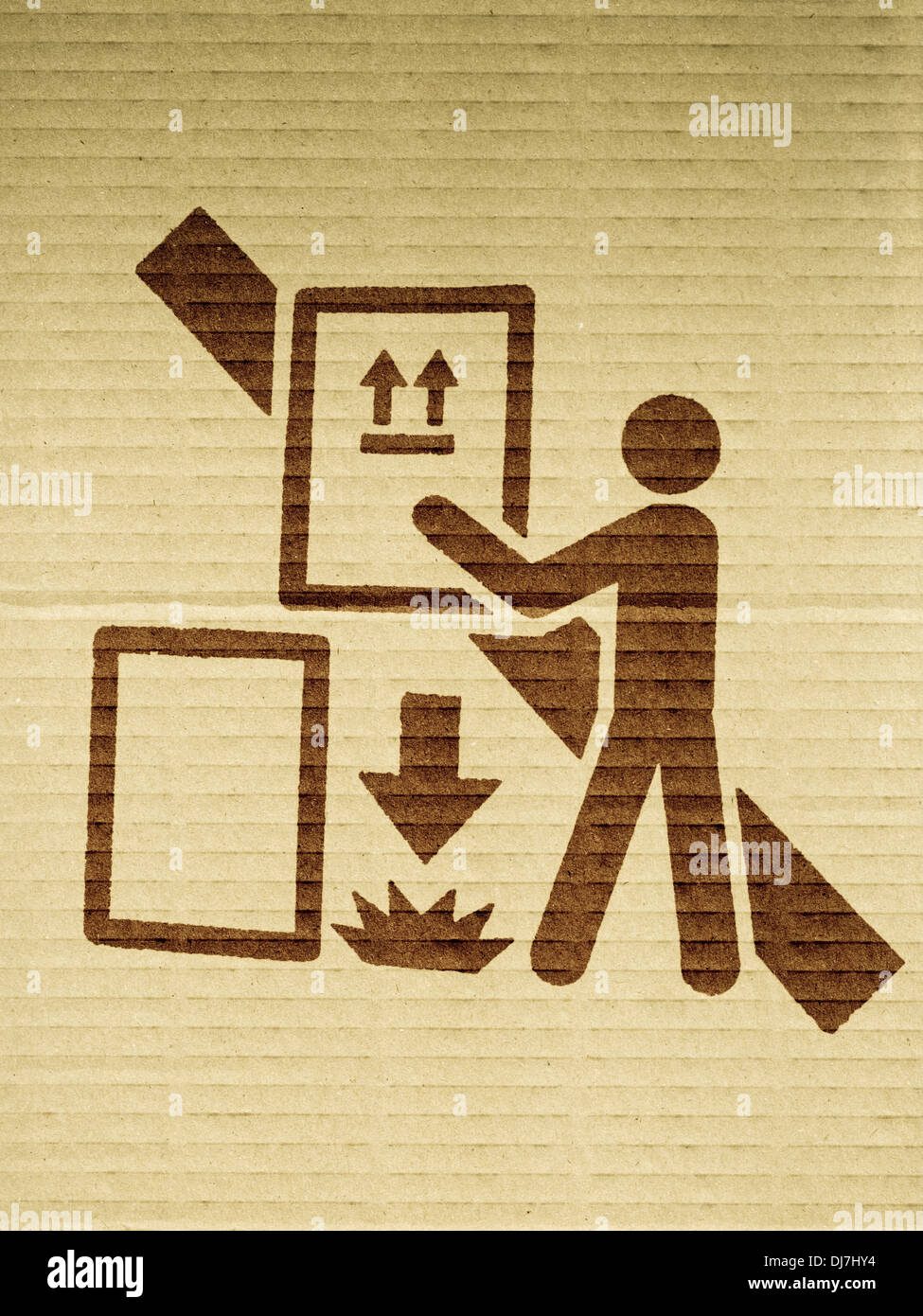 Sign of Do not Drop the product from stacking, on a packing box Stock Photo