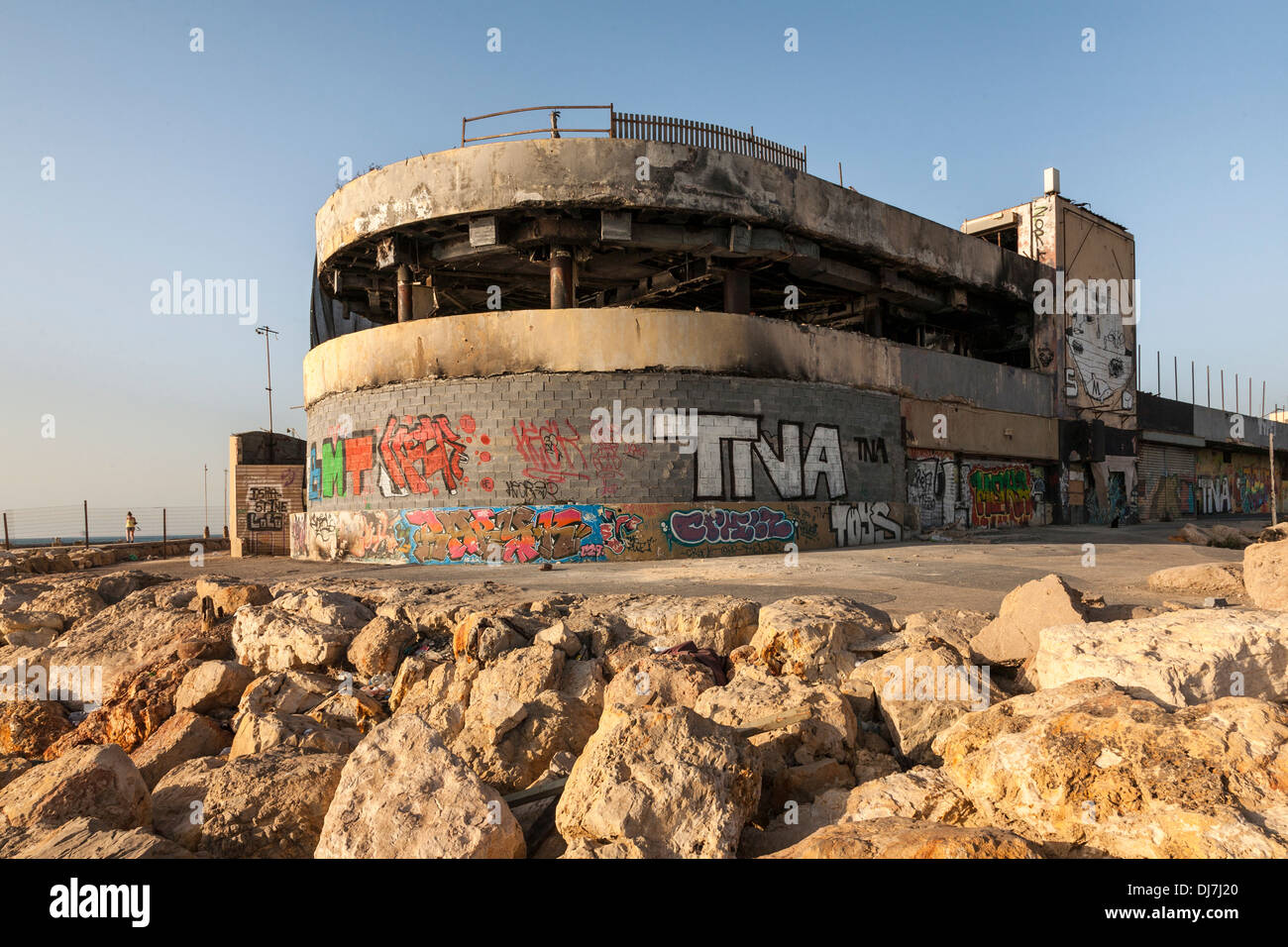 The Dolphinarium, a bombed nightclub on the Tel Aviv seafront, remains derelict. Stock Photo