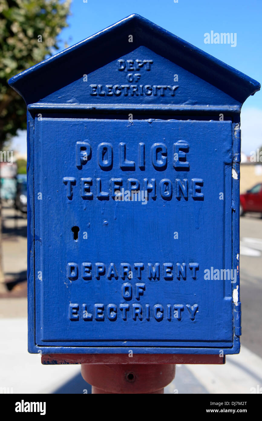 This image shows an emergency call box in San Francisco Stock Photo