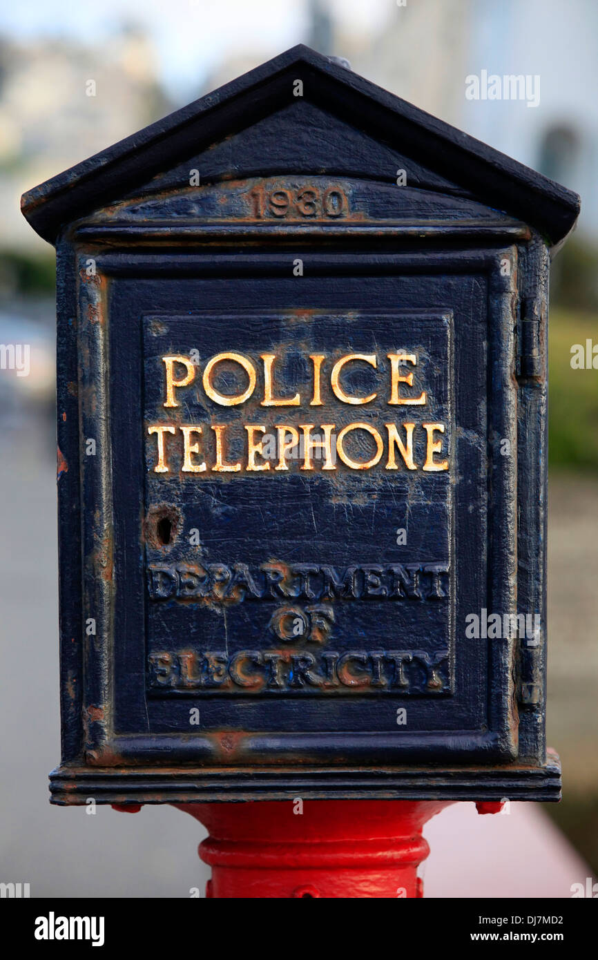 This image shows an emergency call box in San Francisco, California Stock Photo