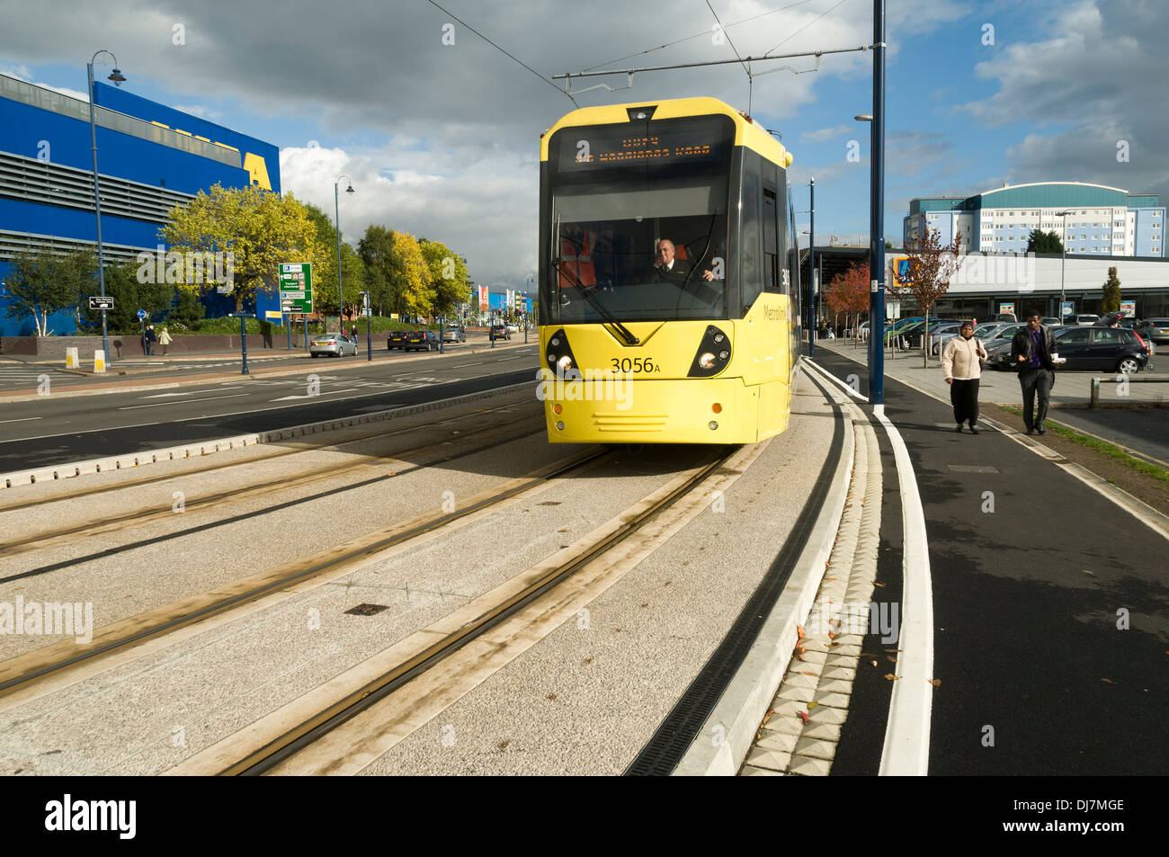 Metrolink tram on the East Manchester Line near Ashton under Lyne town