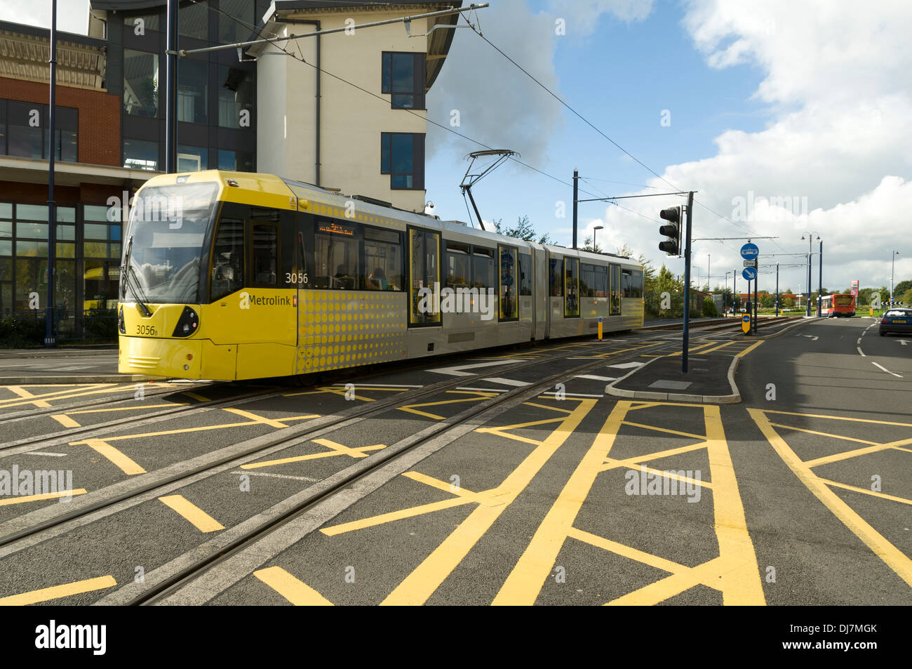 Metrolink tram on the East Manchester Line near Ashton under Lyne town