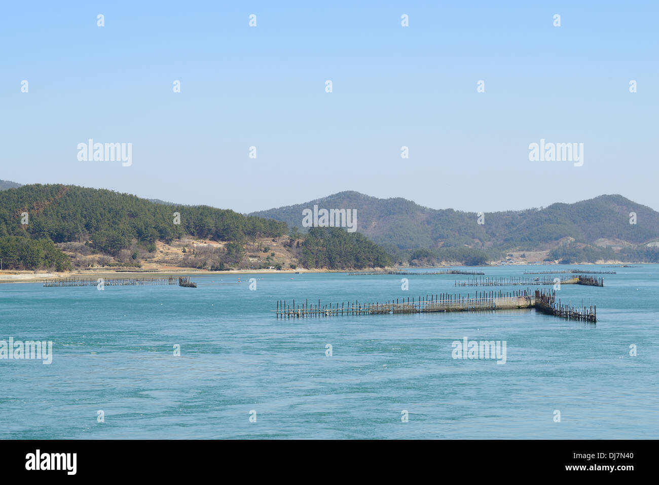 Korean Traditional Method for Fishing anchovy by flow of sea water Stock Photo