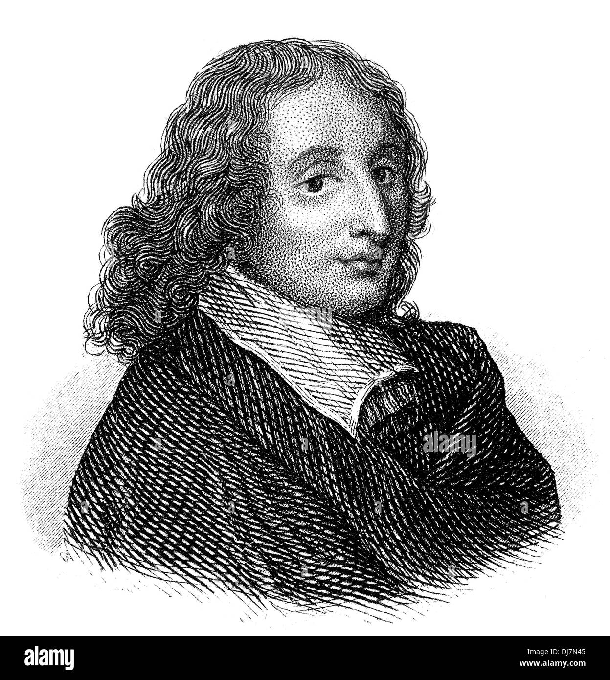 Portrait of Blaise Pascal, 1623 - 1662, a French mathematician, physicist, philosopher, writer and Catholic philosopher, Stock Photo