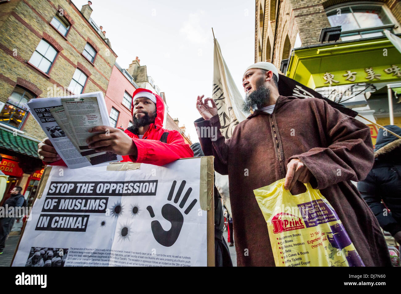 Radical Islamist Ricardo McFarlane joins other Islamists protesting in London’s Chinatown. Stock Photo