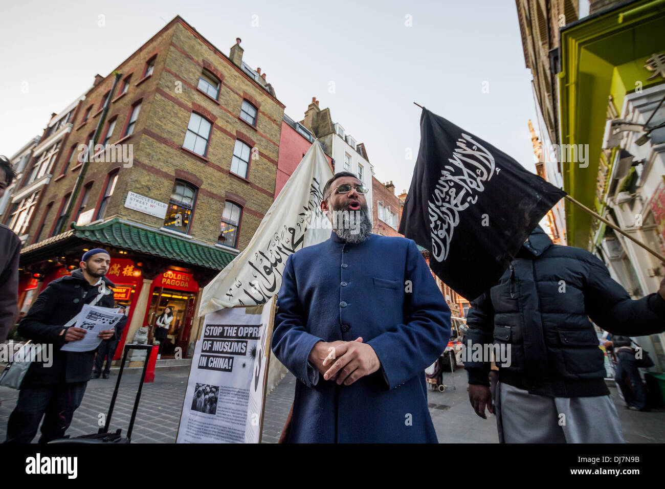 Radical Islamist Anjem Choudary protests in London’s Chinatown Stock Photo