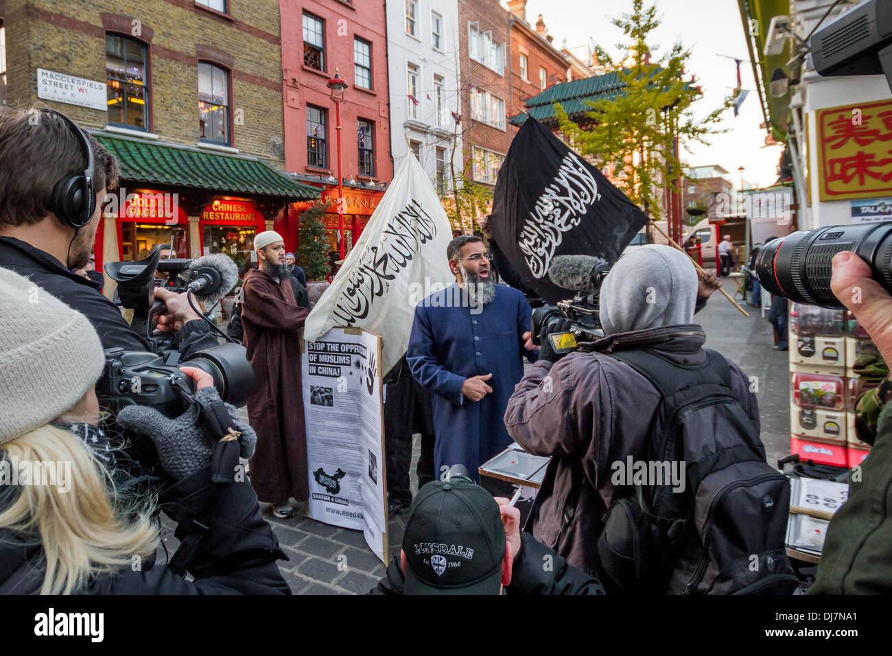 Radical Islamist Anjem Choudary protests in London’s Chinatown Stock Photo