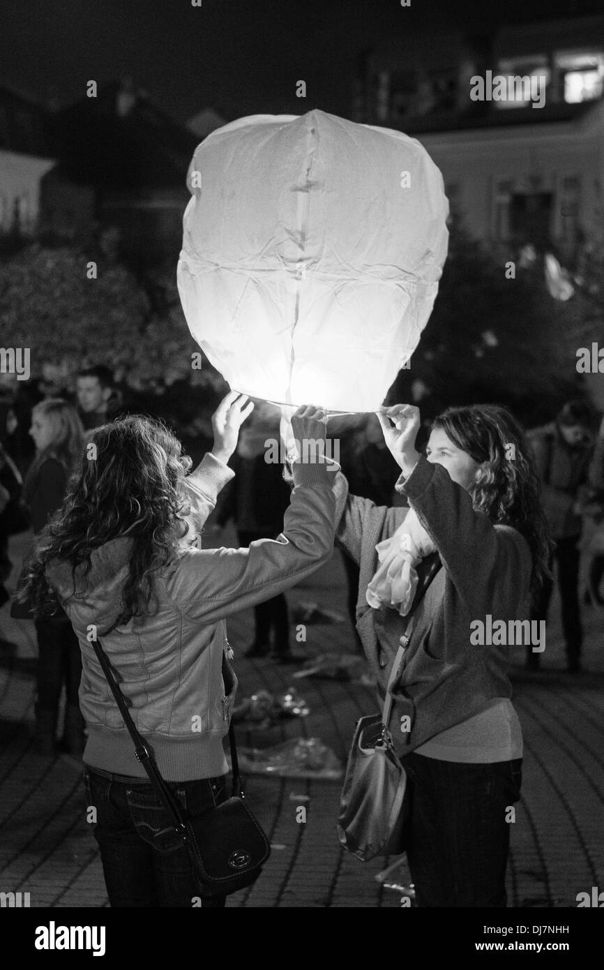 Flying lantern celebration Stock Photo