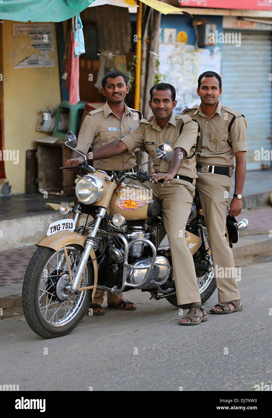 Indian Police officers with Royal Enfield diesel Bullet Stock Photo - Alamy