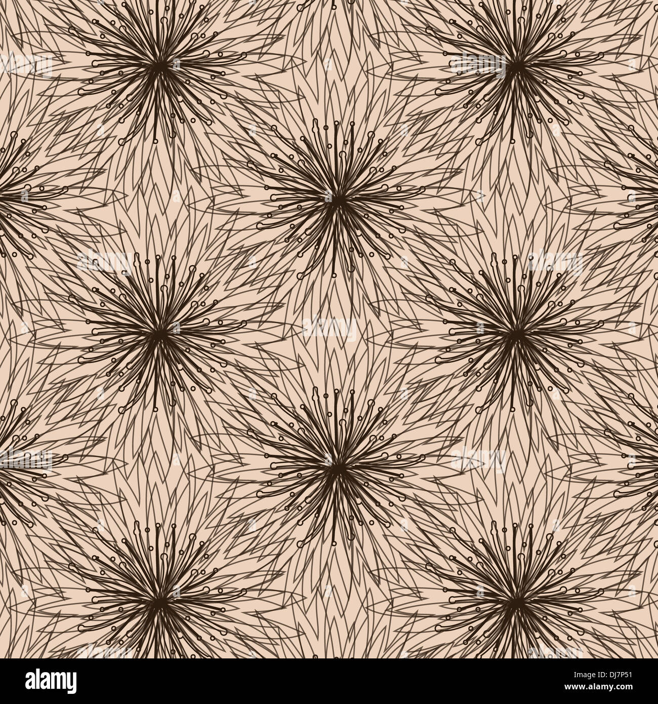 Brown Contour Flower Pattern on Beige Background Stock Photo