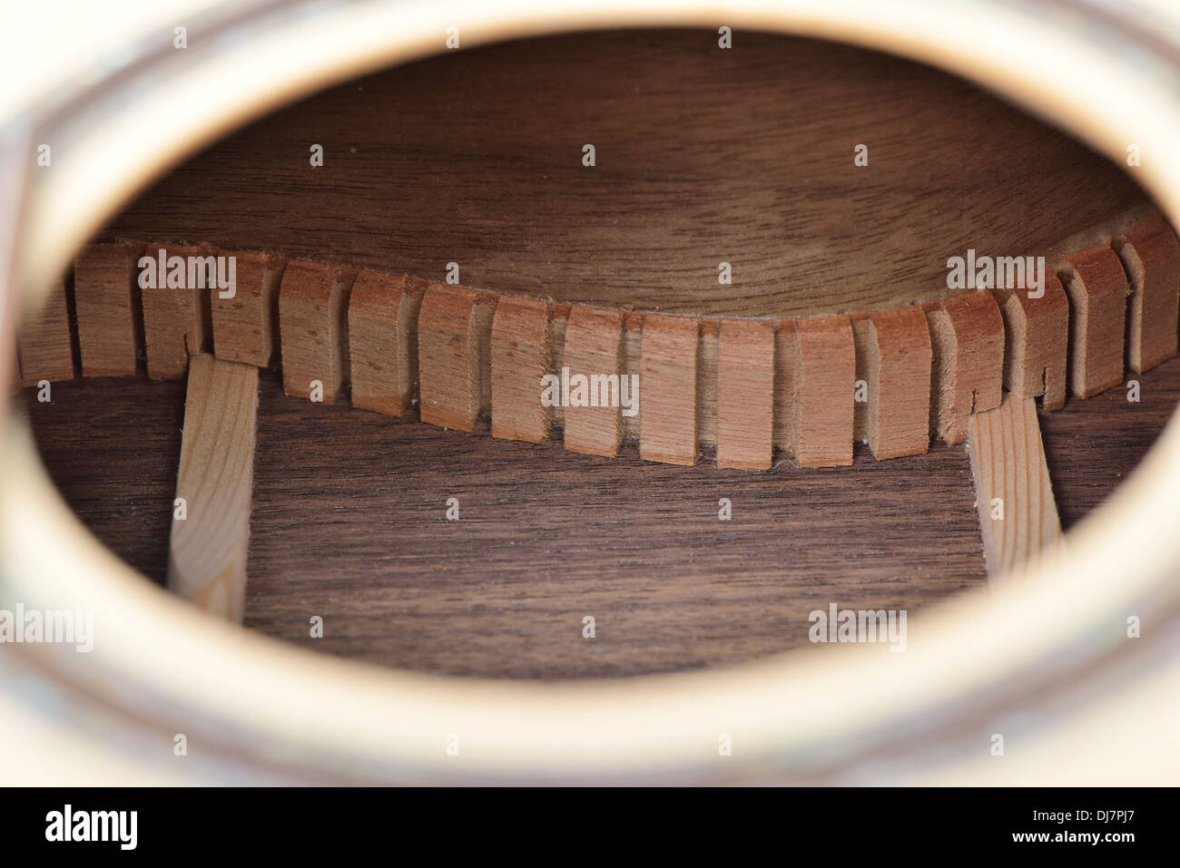 inner Lining of acoustic guitar Stock Photo