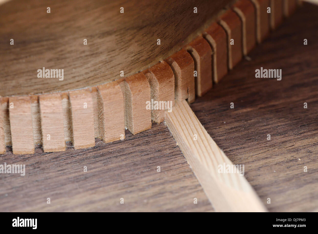 inner Lining of acoustic guitar Stock Photo