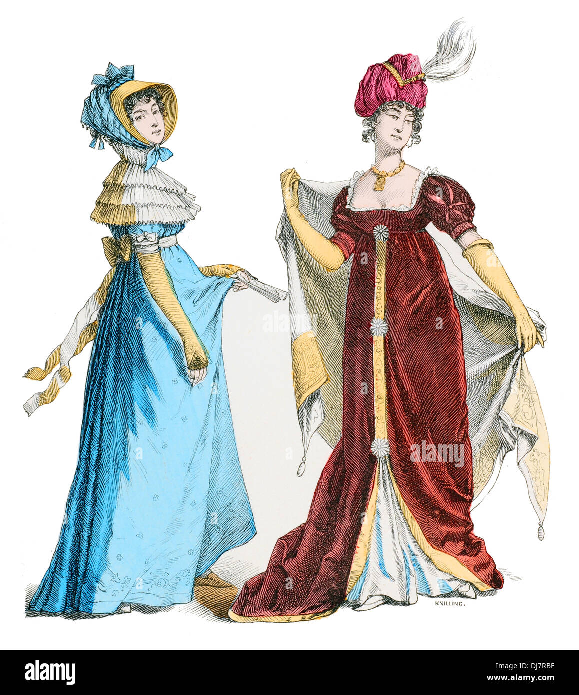 19th century XIX  France court costumes Robe Ball dress and Drouillette Stock Photo