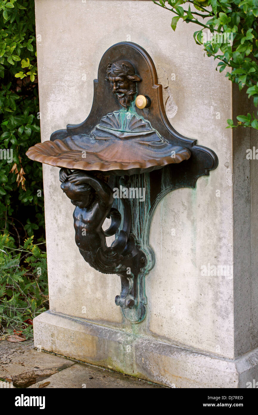 Shell and Mermaid Water Fountain, Kew Royal Botanical Gardens. Stock Photo